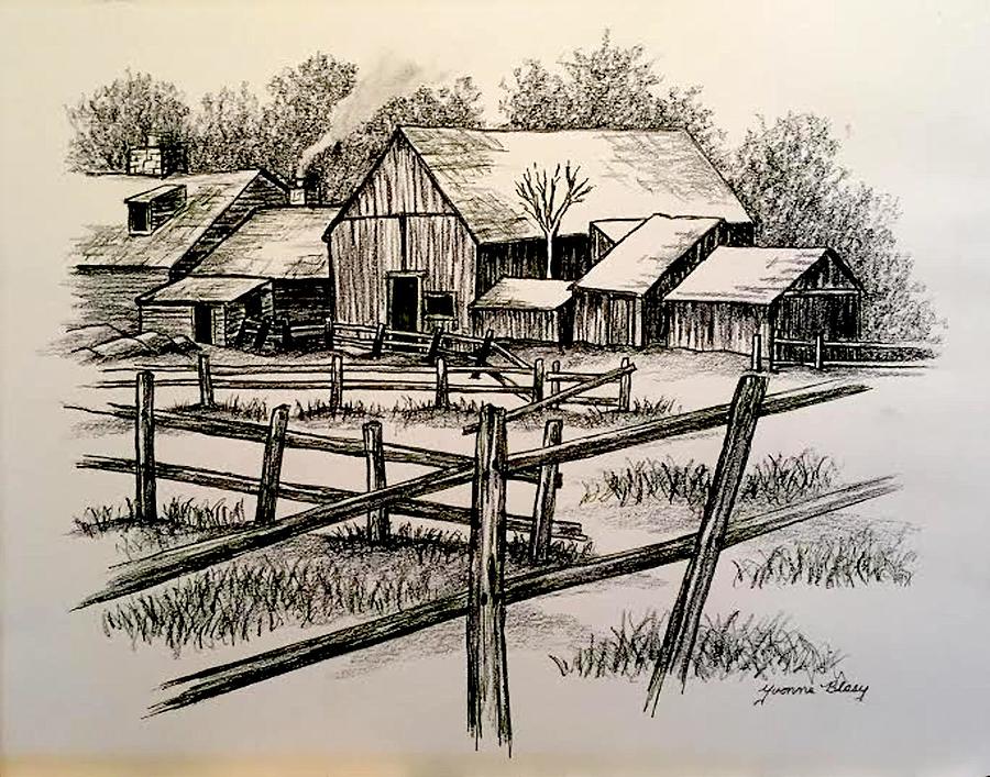 Old Farm Buildings Pre2020 #2 Drawing by Yvonne Blasy
