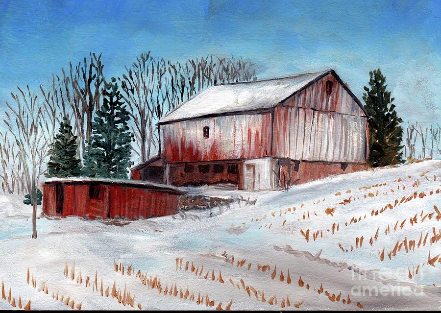Old Farm in the Snow Painting by Charlotte Yealey