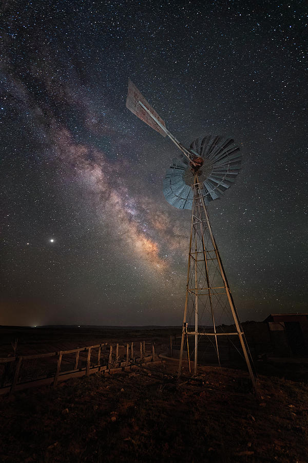 Old Farm Windmill and Milky Way Photograph by Michael Ash