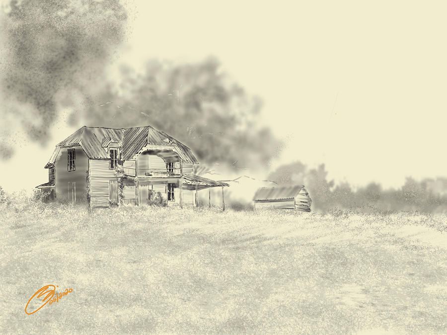 Old Farmhouse Near Belwood Drawing