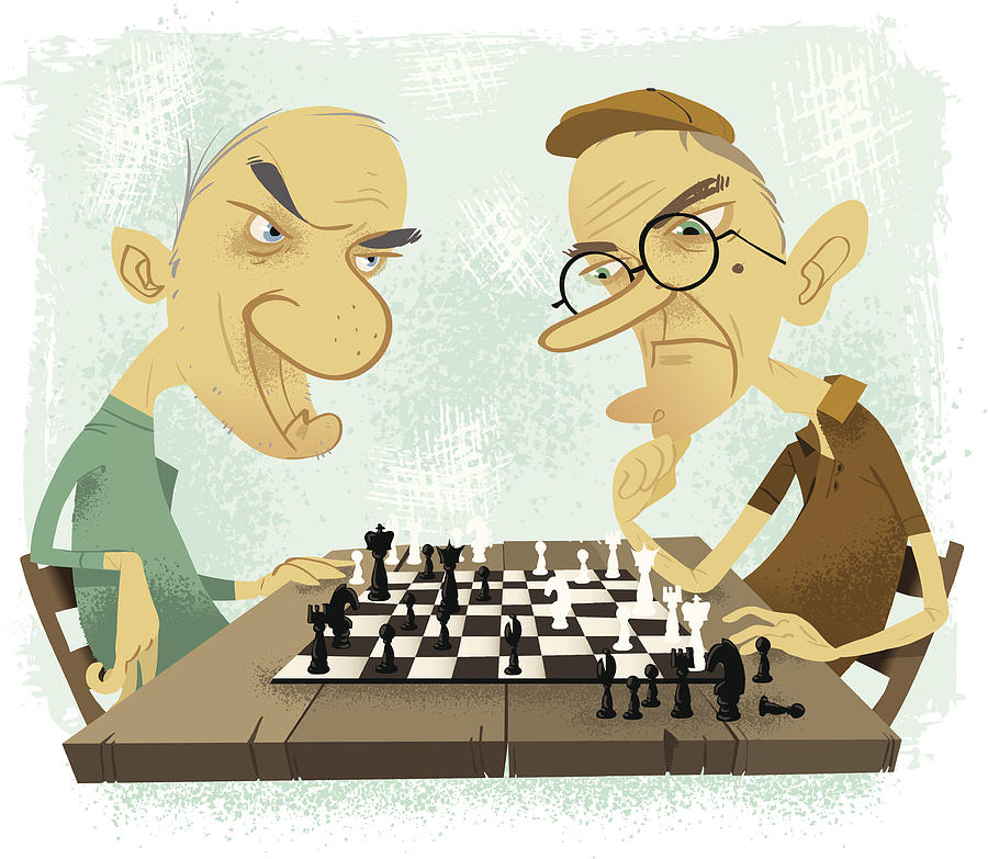 Old farts playing chess Drawing by Doodlemachine