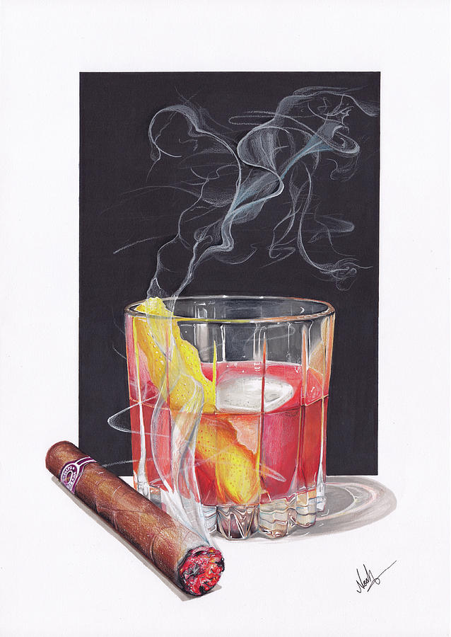 Old Fashioned and Cigar Drawing by Noah Machiels Fine Art America