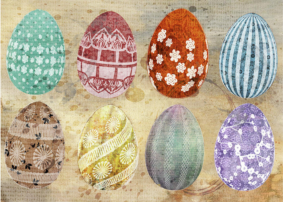 Old Fashioned Easter Eggs Mixed Media by Moira Law