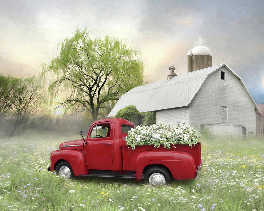 Barn Mixed Media - Old Fashioned Spring in Red by Lori Deiter