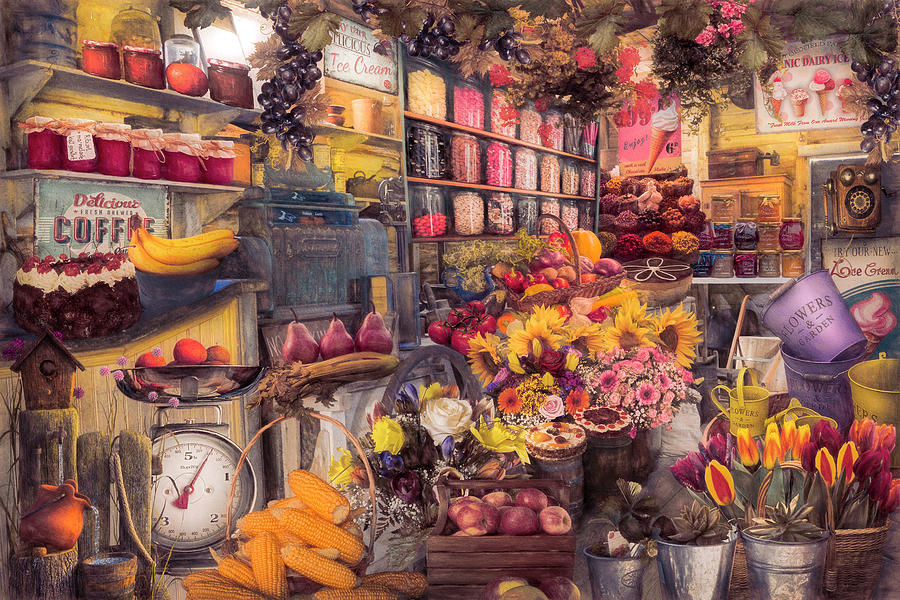 Old Fashioned Sweets and Flower Shoppe Painting Digital Art by Debra and Dave Vanderlaan