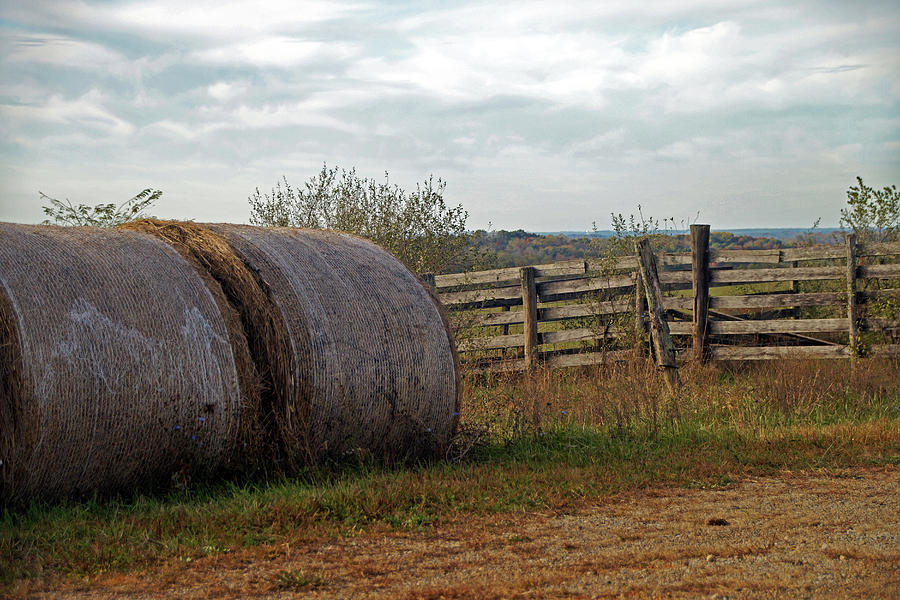 Old Fence and Hay Bales Photograph by Mike Murdock