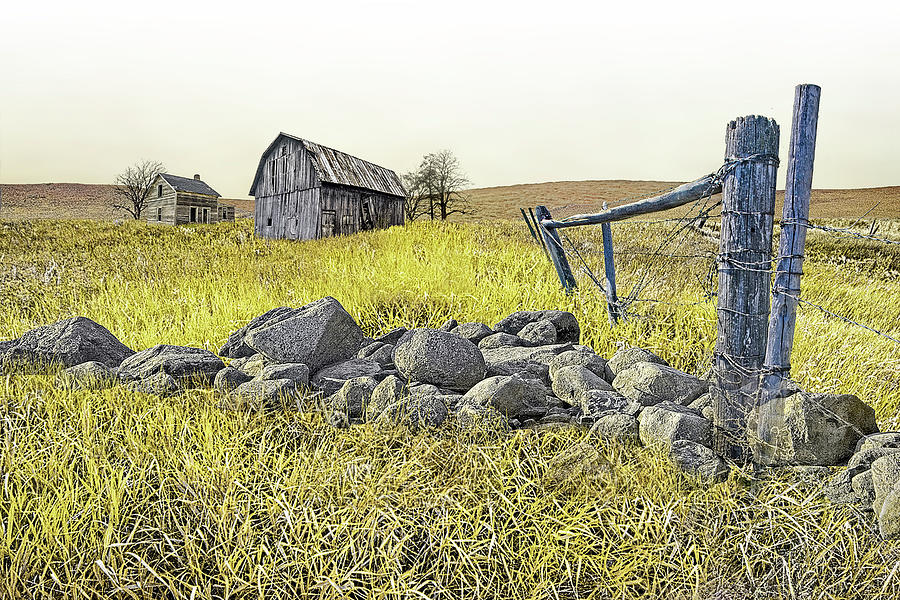 Old Fence Line on Abandoned Farm in the Retro Style of Andrew Wy Photograph by Randall Nyhof