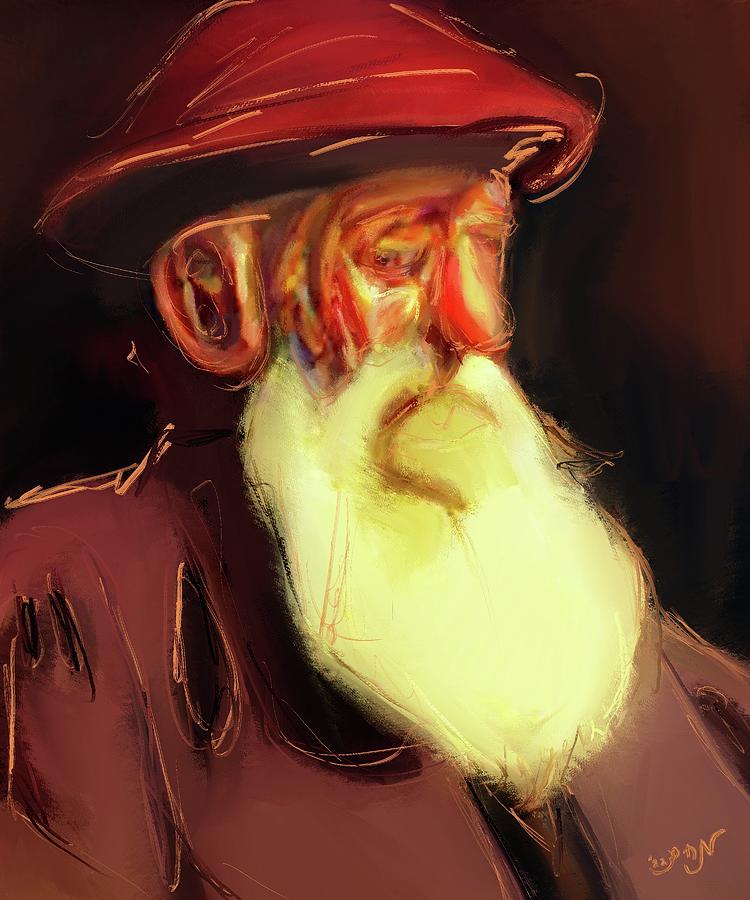Old fisherman portrait of a weary man contemplating the sea life and his weariness after fishing art Painting by MendyZ