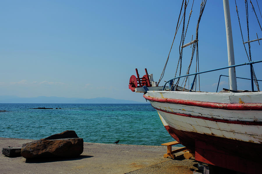 Old Fishing Boat in Aegina Harbour by Cassi Moghan Old Fishing Boat in Aegina Harbour by Cassi Moghan