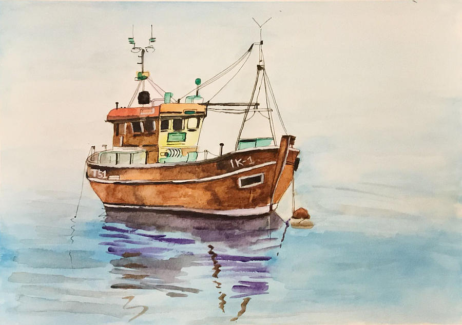 Watercolor Painting - Old fishing boat by Vincent Yu