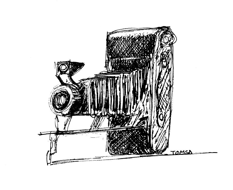 Old Folding Camera Drawing by Bill Tomsa