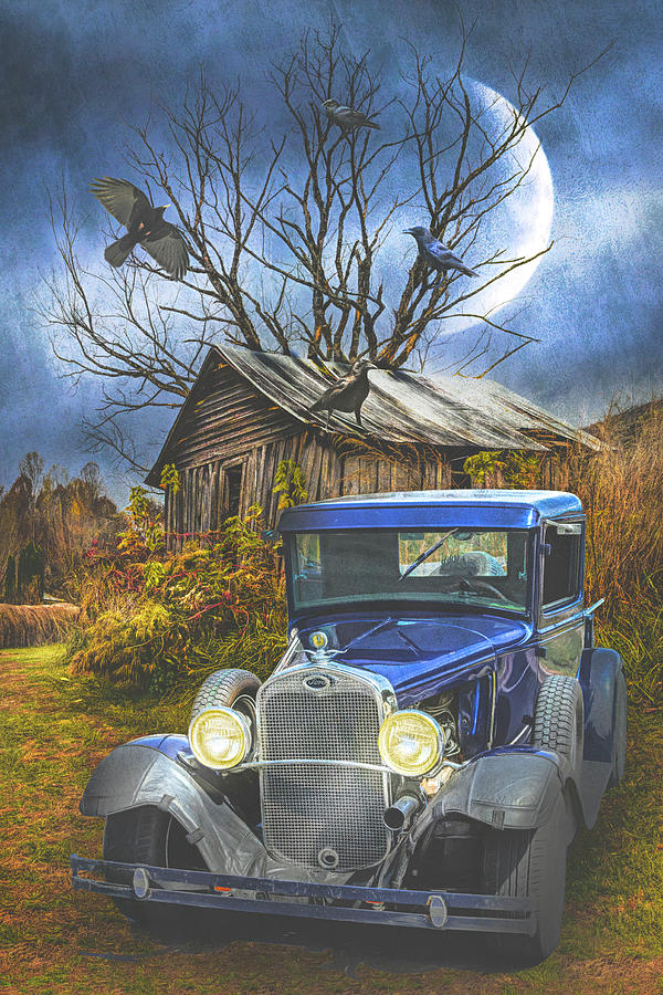 Old Ford under the Autumn Moon Watercolor Painting Photograph by Debra and Dave Vanderlaan