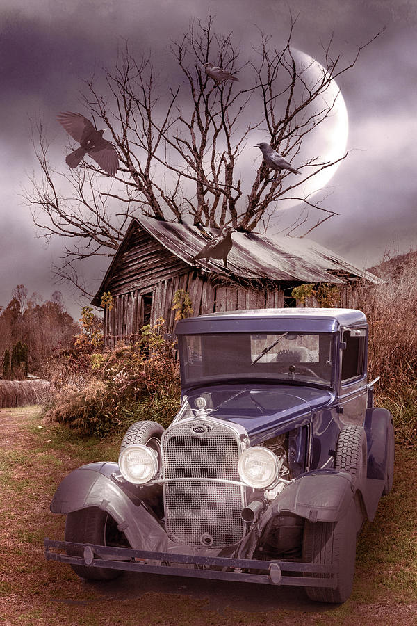 Old Ford under the Country Autumn Moon Photograph by Debra and Dave Vanderlaan