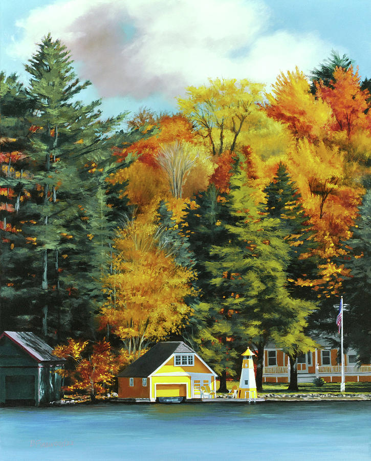Fall Day Painting - Old Forge Pond at Peak Color by Bill Finewood