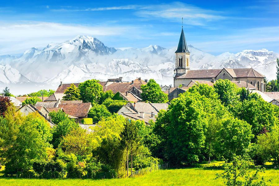 Old French village in countryside with Mont Blanc Alps mountains Photograph by Gregory_DUBUS