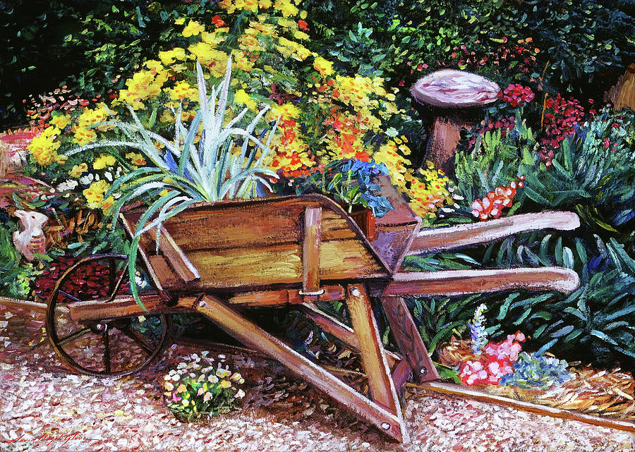 Old Garden Wheelbarrow Painting by David Lloyd Glover