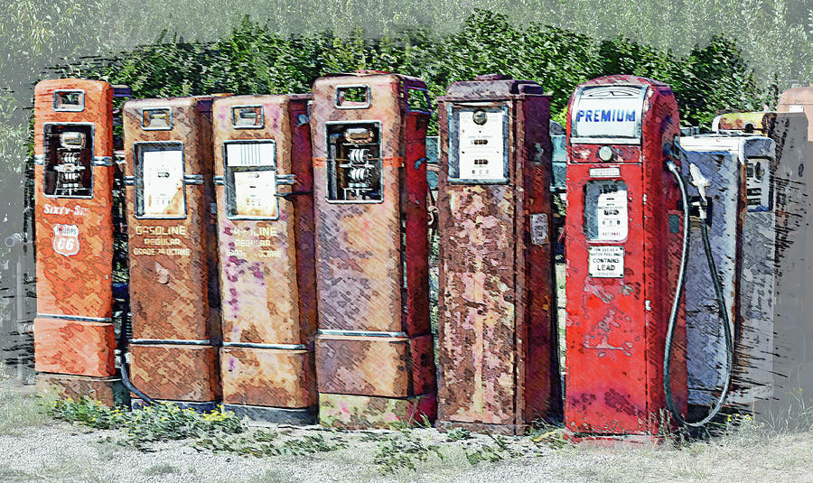 Old gas pumps, painted-look Photograph by Bob McDonnell