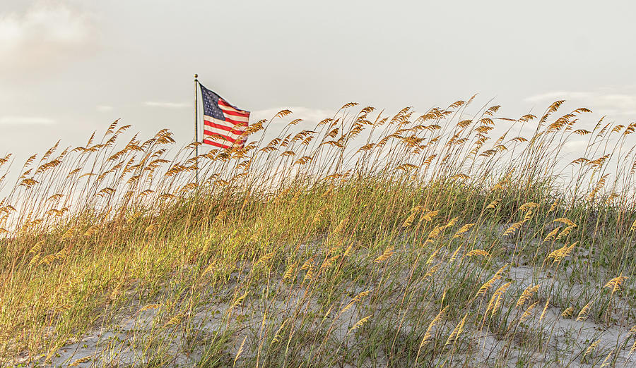 Old Glory Above the Dunes - Fort Macon State Park Photograph by Bob Decker