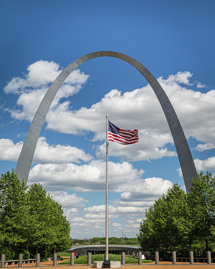 Old Glory and the Arch Photograph by Joe Kopp