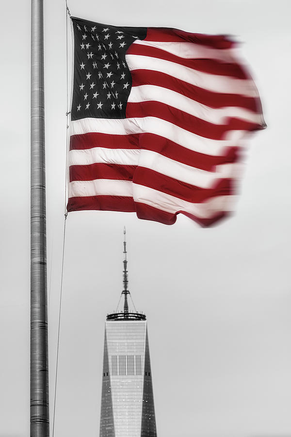 Old Glory And WTC BW Photograph by Susan Candelario