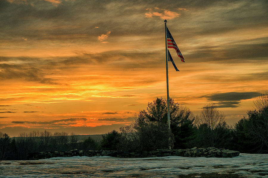 Old Glory at Sunset Photograph by Bob Doucette