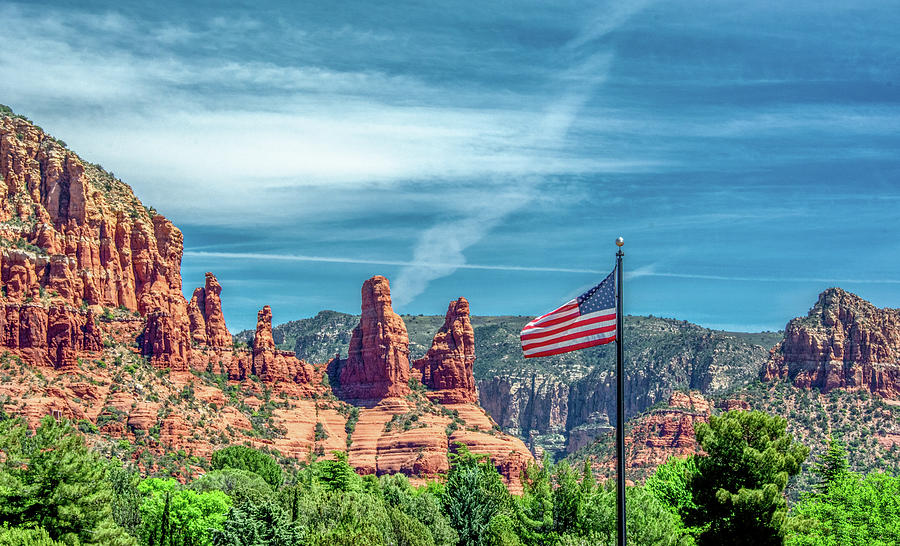 Old Glory Flies High In Sedona Photograph by Marcy Wielfaert
