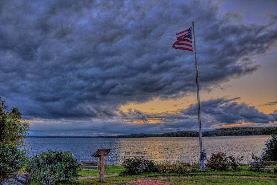 Old Glory Over North Twin Lake Photograph by Dale Kauzlaric