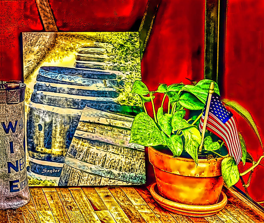 Old Glory Potted Plant Wine Barrels Photograph by Floyd Snyder