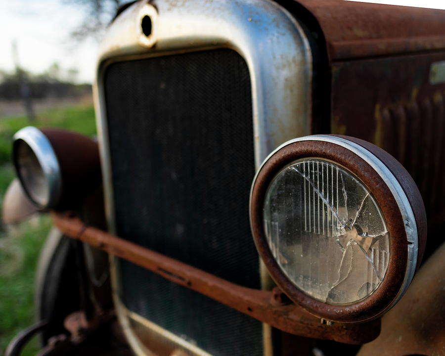 Old GMC truck - headlights and radiator Photograph by Art Whitton