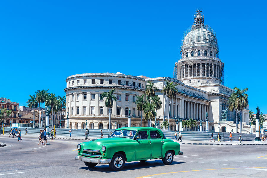 Old Green American car on Havana street Photograph by Nikada