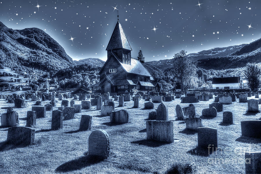 Old historic Scottish cemetery at night Photograph by Benny Marty