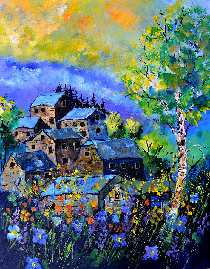 Flower Painting - Old houses in summer by Pol Ledent