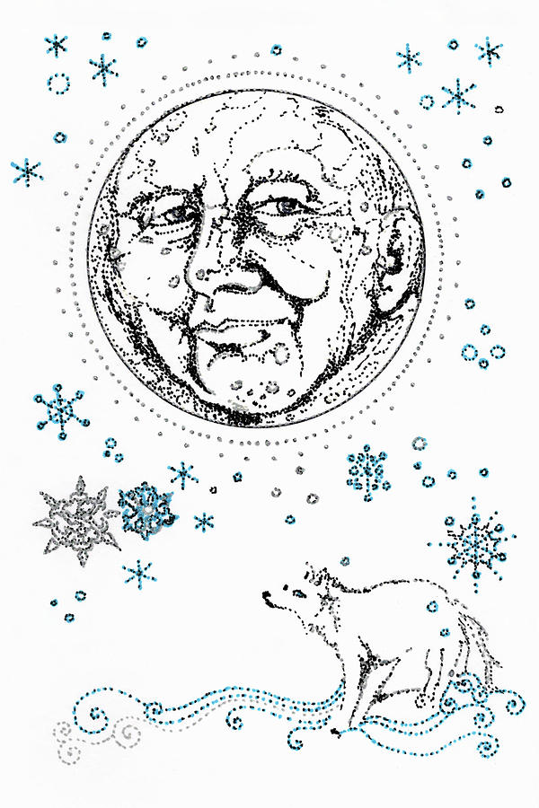 Old Ice Wolf Moon Drawing