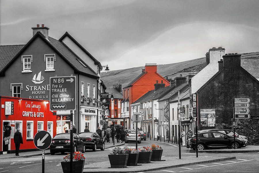 Old Irish Town The Dingle Peninsula  Black and White with Color  Photograph by Debra and Dave Vanderlaan