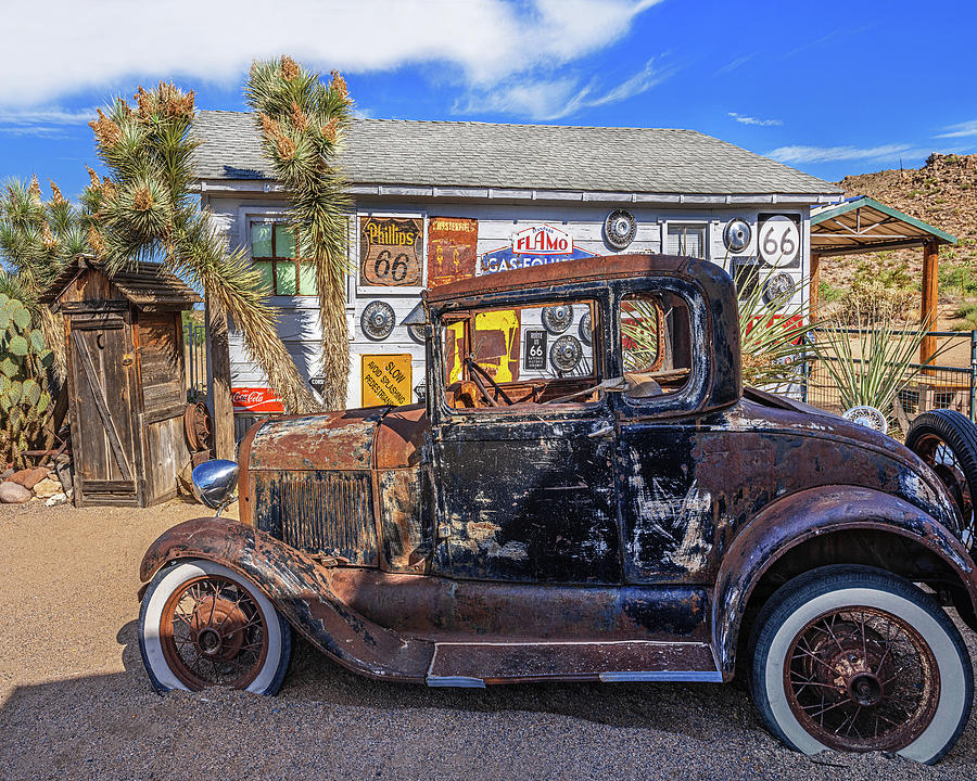 Old Jalopy And Outhouse, Hackberry Springs, Az Route 66 Photograph by Don Schimmel