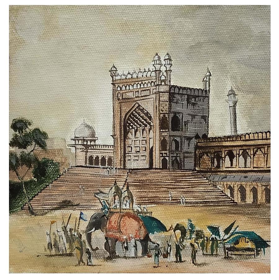 Old Jama masjid miniature Painting by Sumit Ram | Fine Art America