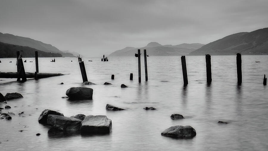 Black And White Photograph - Old Jetty Loch Ness Monochrome by Allan Todd