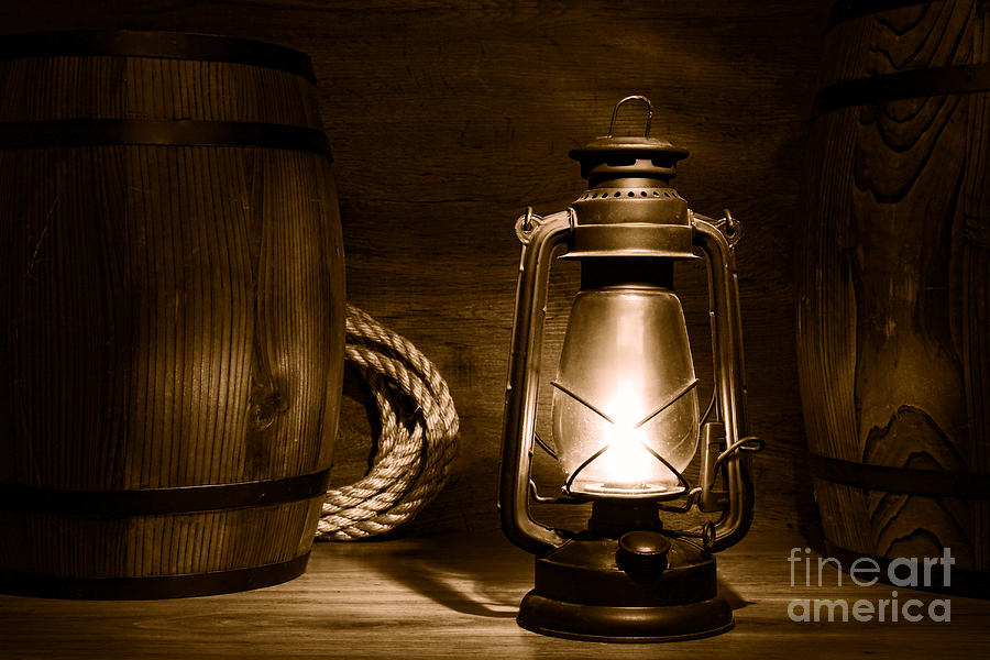 Old Kerosene Lantern - Sepia Photograph by Olivier Le Queinec