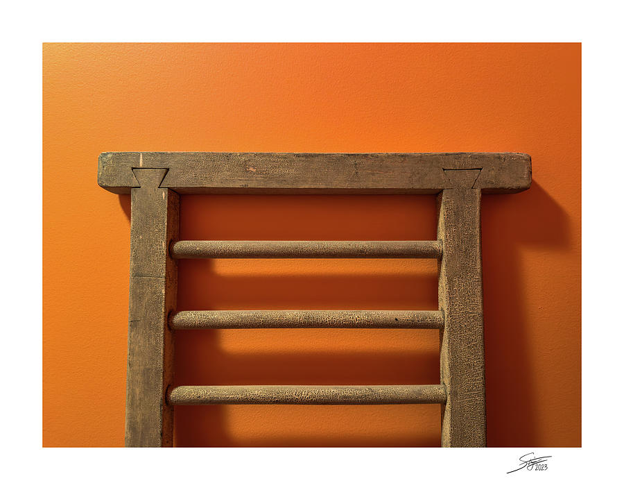 Old Ladder on Orange Wall Photograph by Rick Stringer