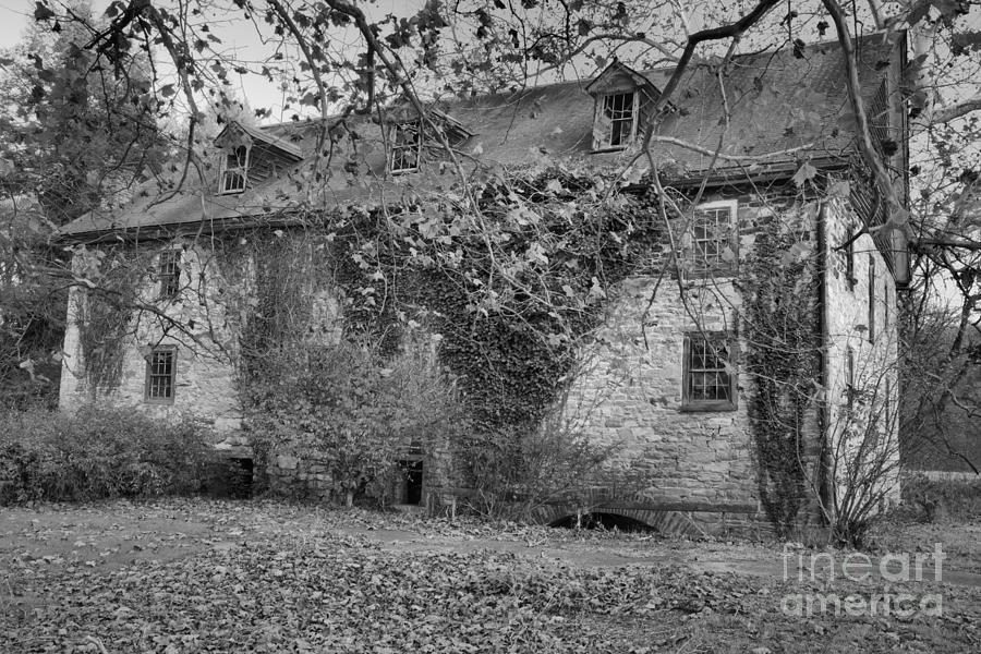 Fall Photograph - Old Lancaster Mill Black And White by Adam Jewell