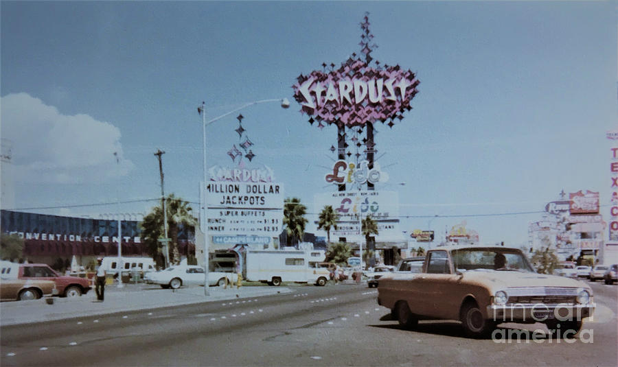 Old Las Vegas Strip Stardust Hotel Casino Classic Cars Scene Las Vegas Blvd 1984 Colo Photograph by John Shiron