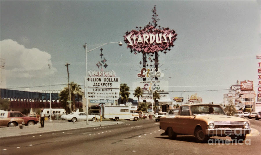 Old Las Vegas Strip Stardust Hotel Casino Classic Cars Scene Las Vegas Blvd 1984 Photograph by John Shiron