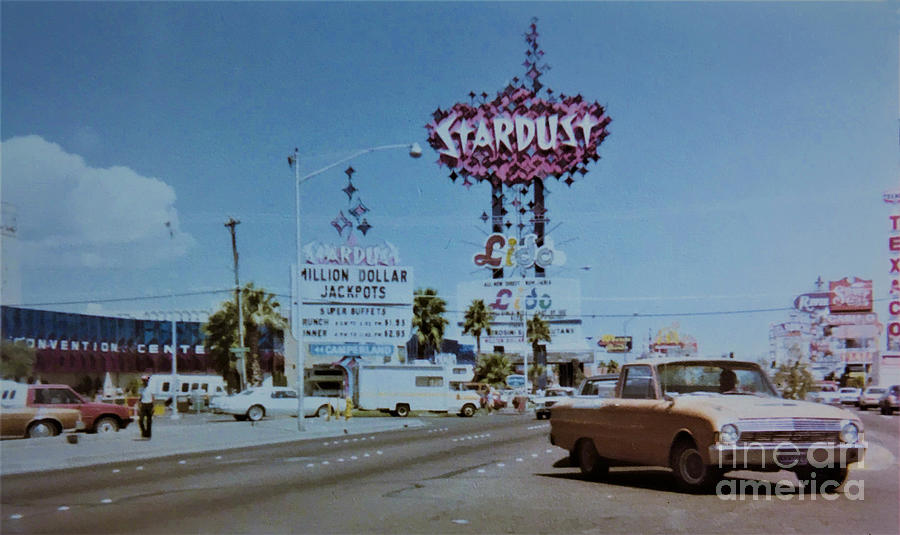 Old Las Vegas Strip Vibrant Stardust Hotel Casino Classic Cars Scene Las Vegas Blvd 1984 Colo Photograph by John Shiron