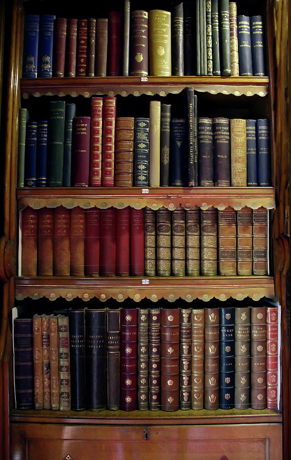 Old Leather bound books in a bookcase Photograph by Tom Conway