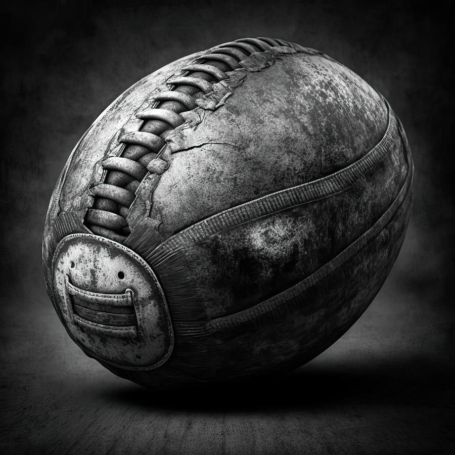 Old Leather Football 01 Black and White Digital Art by Matthias Hauser