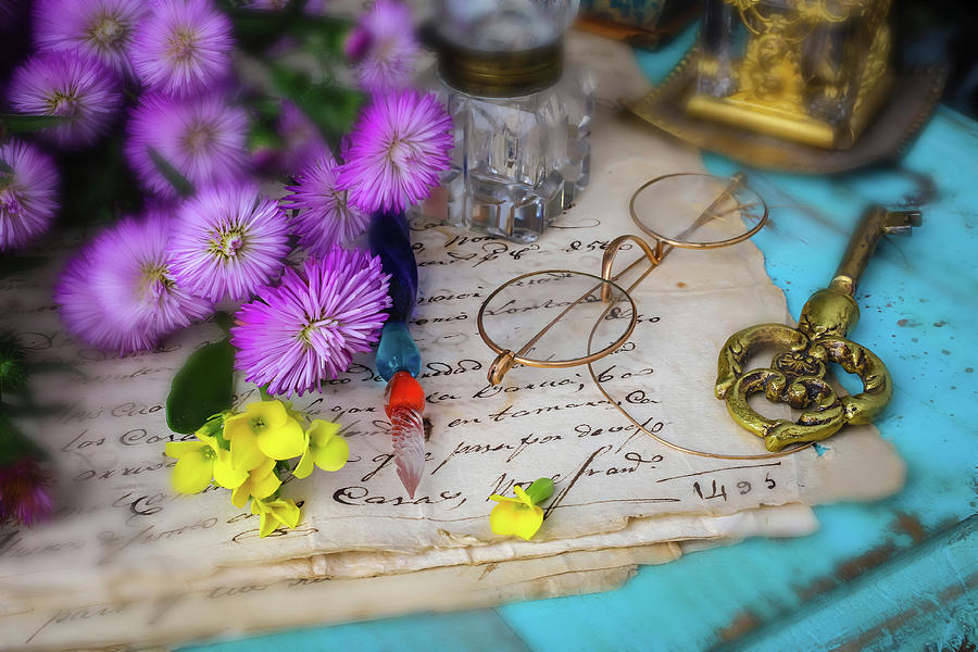 Old Letters With Flowers And Glasses Photograph by Garry Gay - Fine Art ...