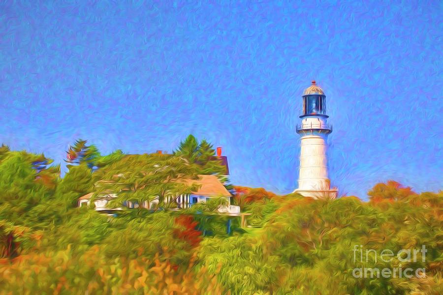 Old Light in Maine Painting by Rick Bragan