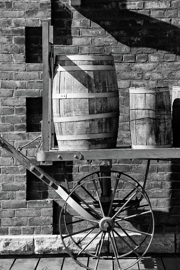 Old Mail Wagon with Barrels BW 041519 Photograph by Mary Bedy