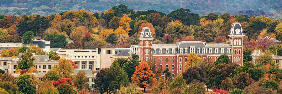 Old Main In Autumn - Fayetteville Arkansas Landscape Panorama Photograph by Gregory Ballos
