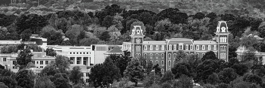 Old Main In Black and White - Fayetteville Arkansas Landscape Panorama Photograph by Gregory Ballos